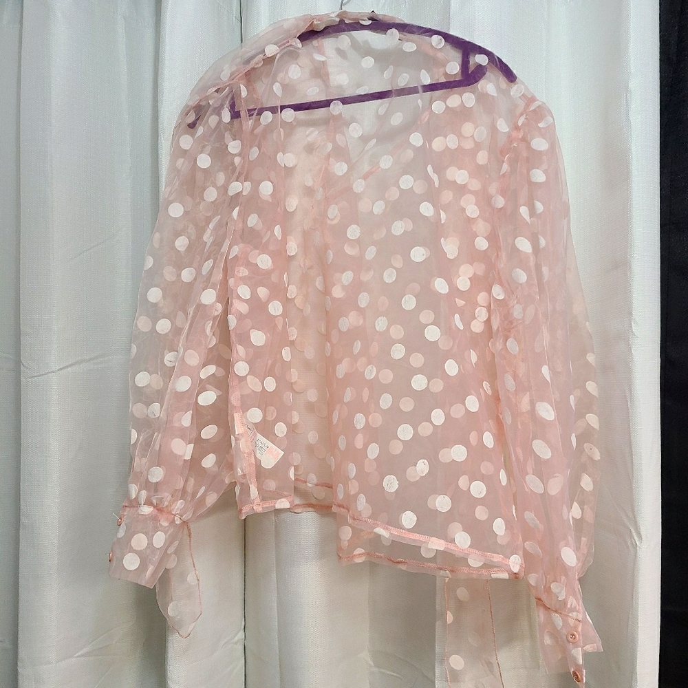 Plus Size Polka-Dot Organza Blouse w/ Pussybow